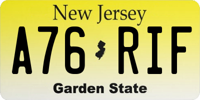 NJ license plate A76RIF