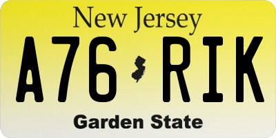NJ license plate A76RIK