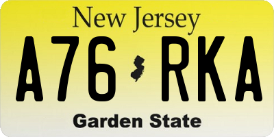 NJ license plate A76RKA