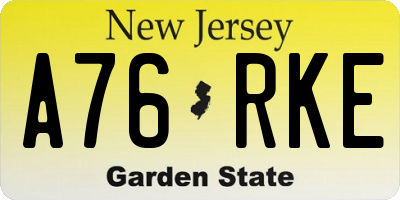 NJ license plate A76RKE