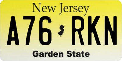 NJ license plate A76RKN