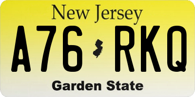 NJ license plate A76RKQ