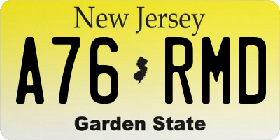 NJ license plate A76RMD