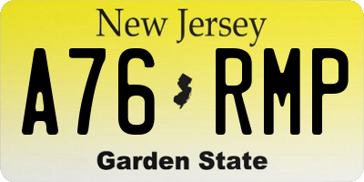 NJ license plate A76RMP