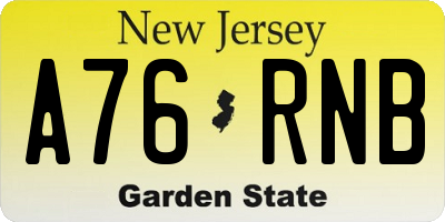 NJ license plate A76RNB