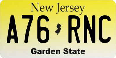 NJ license plate A76RNC