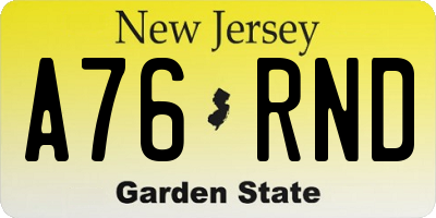 NJ license plate A76RND
