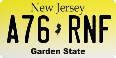 NJ license plate A76RNF