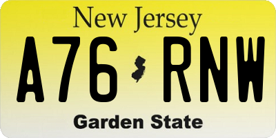 NJ license plate A76RNW