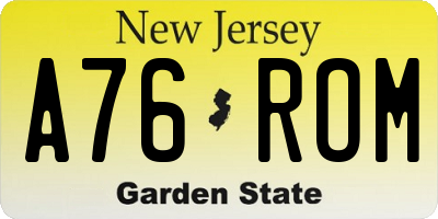 NJ license plate A76ROM