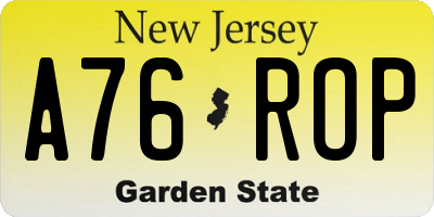 NJ license plate A76ROP