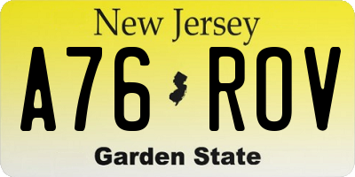 NJ license plate A76ROV