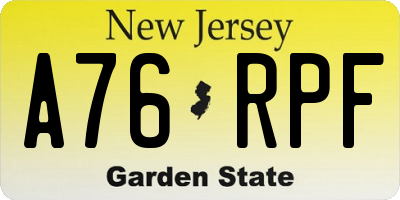 NJ license plate A76RPF