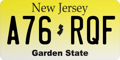 NJ license plate A76RQF