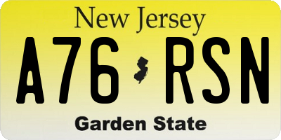 NJ license plate A76RSN