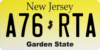 NJ license plate A76RTA