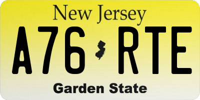 NJ license plate A76RTE
