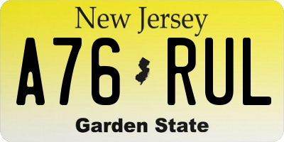 NJ license plate A76RUL