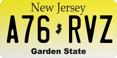 NJ license plate A76RVZ