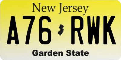 NJ license plate A76RWK