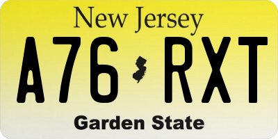 NJ license plate A76RXT
