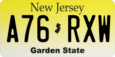 NJ license plate A76RXW
