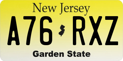 NJ license plate A76RXZ