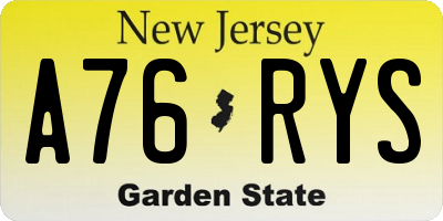 NJ license plate A76RYS