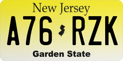 NJ license plate A76RZK
