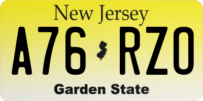 NJ license plate A76RZO