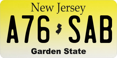 NJ license plate A76SAB