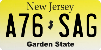 NJ license plate A76SAG