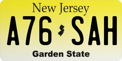 NJ license plate A76SAH