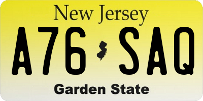 NJ license plate A76SAQ
