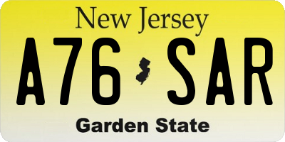 NJ license plate A76SAR
