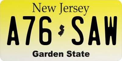 NJ license plate A76SAW
