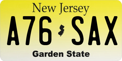 NJ license plate A76SAX