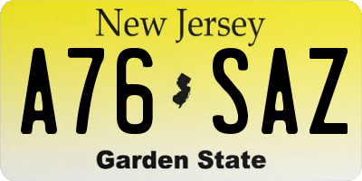 NJ license plate A76SAZ