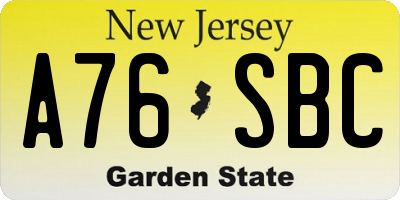 NJ license plate A76SBC