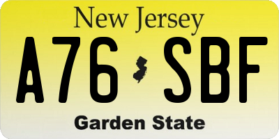 NJ license plate A76SBF