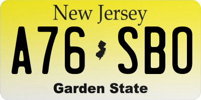 NJ license plate A76SBO