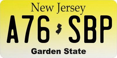 NJ license plate A76SBP