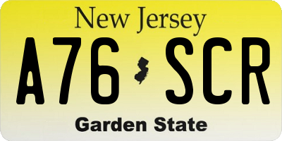 NJ license plate A76SCR