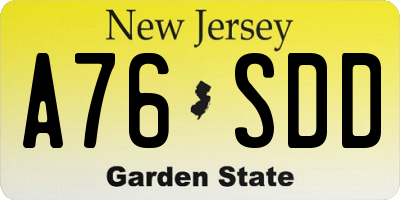 NJ license plate A76SDD