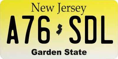 NJ license plate A76SDL