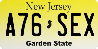 NJ license plate A76SEX