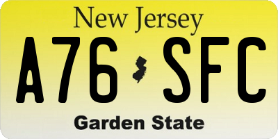 NJ license plate A76SFC