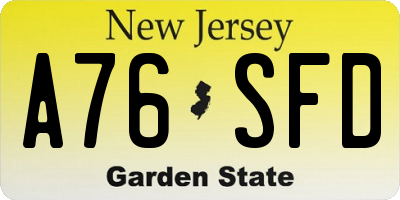 NJ license plate A76SFD