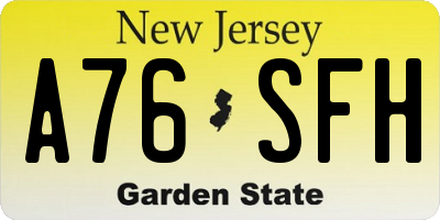 NJ license plate A76SFH