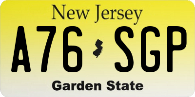 NJ license plate A76SGP